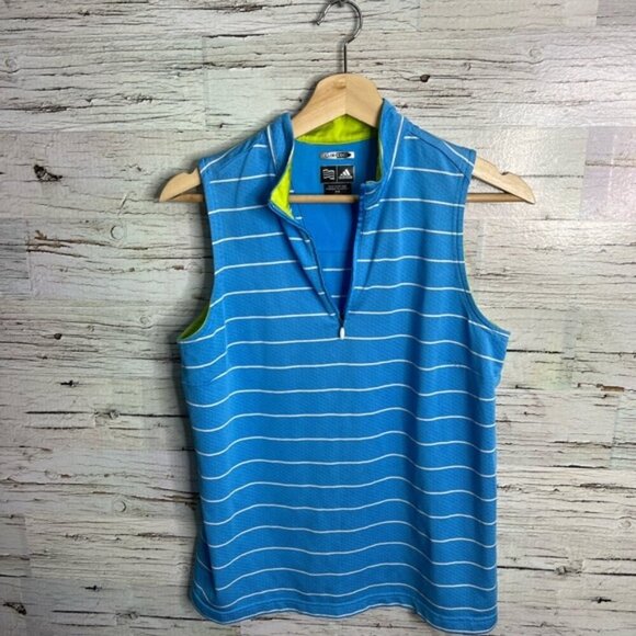 ADIDAS ClimaCool golf shirt blue striped size medium women’s - Picture 1 of 7